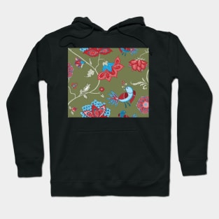 Exotic chintz with bird - green/multicolour Hoodie